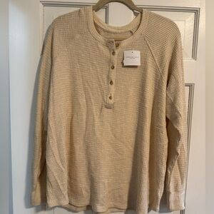Cream Waffle Knit Henley Shirt